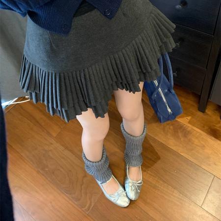 ～大码胖MM复古设计感百褶半身裙A字高腰显瘦防走光短裙 服裝批發女裝批發服飾貨源