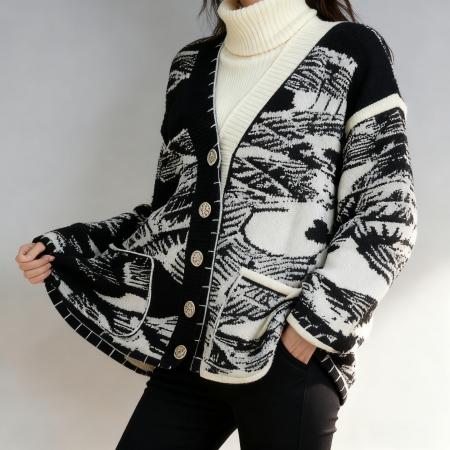 明星同款加厚手工缝无限锁边针织开衫宽松慵懒风青花瓷针织衫 服裝批發女裝批發服飾貨源