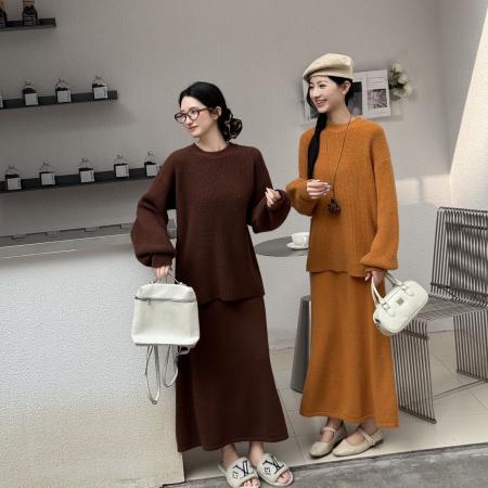 秋冬韩系背后纽扣设计感休闲慵懒风百搭时尚宽松针织衫套装女 服裝批發女裝批發服飾貨源