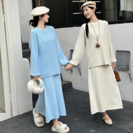 秋冬韩系背后纽扣设计感休闲慵懒风百搭时尚宽松针织衫套装女 服裝批發女裝批發服飾貨源