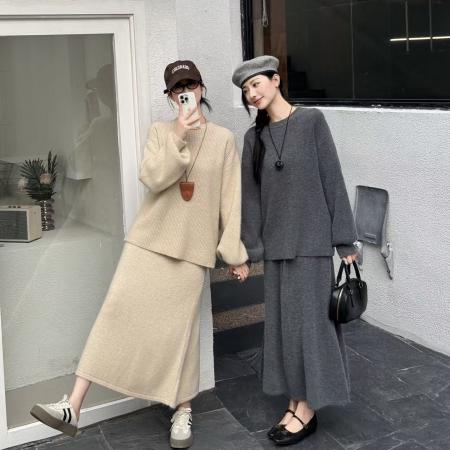 秋冬韩系背后纽扣设计感休闲慵懒风百搭时尚宽松针织衫套装女 服裝批發女裝批發服飾貨源