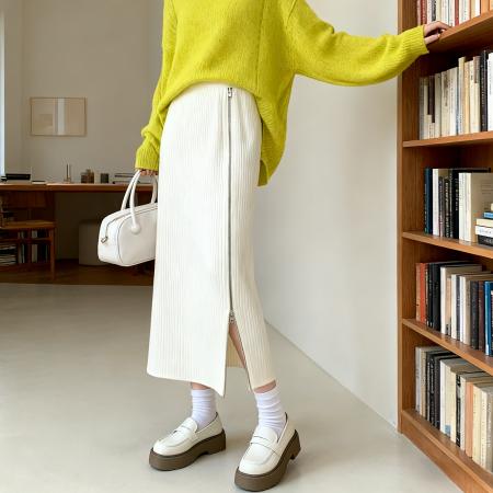 秋冬新款针织拉链长款韩版高腰a字毛线中长款修身包臀直筒裙 服裝批發女裝批發服飾貨源