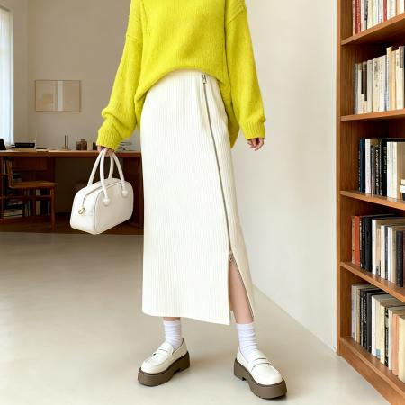 秋冬新款针织拉链长款韩版高腰a字毛线中长款修身包臀直筒裙 服裝批發女裝批發服飾貨源