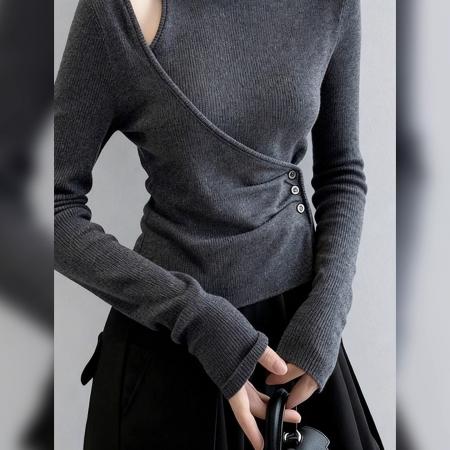 韩版美式秋装针织衫流行简约小众设计感长袖修身打底衫纯色上衣女 服裝批發女裝批發服飾貨源