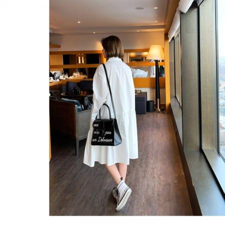 设计感不规则连衣裙女中长款春季新款韩版宽松显瘦衬衫裙子潮女 服裝批發女裝批發服飾貨源