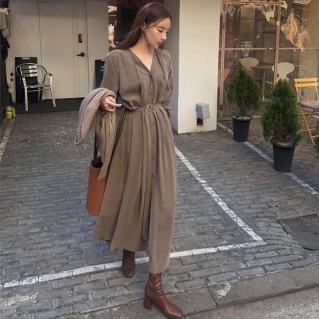 超仙优雅系带长款连衣裙 服裝批發女裝批發服飾貨源