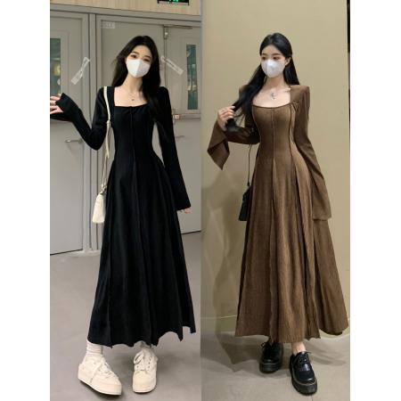 秋冬新款高级感修身显瘦气质内搭中长丝绒连衣裙 服裝批發女裝批發服飾貨源