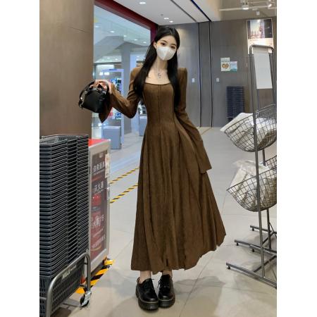 秋冬新款高级感修身显瘦气质内搭中长丝绒连衣裙 服裝批發女裝批發服飾貨源