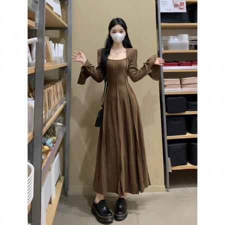 秋冬新款高级感修身显瘦气质内搭中长丝绒连衣裙 服裝批發女裝批發服飾貨源