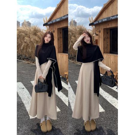 法式高级感长袖连衣裙女秋冬新款收腰巨好看气质两件套 服裝批發女裝批發服飾貨源