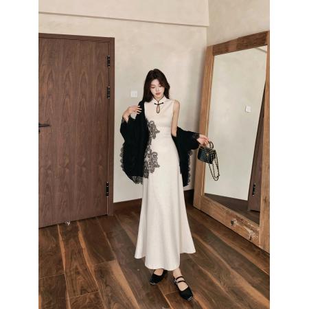 秋冬新中式无袖旗袍针织连衣裙长裙开衫两件套套装 服裝批發女裝批發服飾貨源