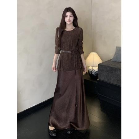 FA48837# 秋季新款韩系慵懒风胖mm高级感气质显瘦吊带裙两件套装女 服裝批發女裝批發服飾貨源