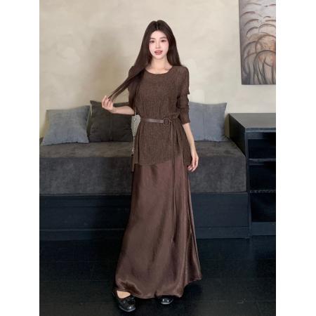 FA48837# 秋季新款韩系慵懒风胖mm高级感气质显瘦吊带裙两件套装女 服裝批發女裝批發服飾貨源