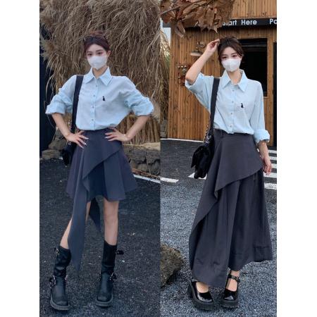 秋季新款学院风假两件拼接撞色长袖连衣裙女显瘦收腰胖mm裙子 服裝批發女裝批發服飾貨源