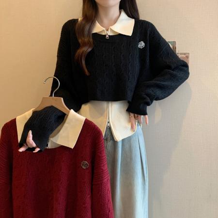 大码女装胖mm秋冬高级感针织上衣两件套洋气宽松减龄毛衣套装 服裝批發女裝批發服飾貨源