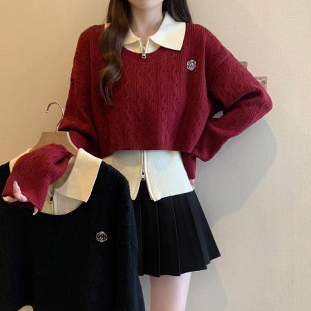 大码女装胖mm秋冬高级感针织上衣两件套洋气宽松减龄毛衣套装 服裝批發女裝批發服飾貨源