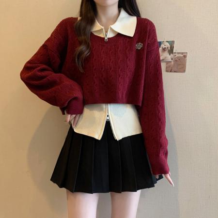 大码女装胖mm秋冬高级感针织上衣两件套洋气宽松减龄毛衣套装 服裝批發女裝批發服飾貨源