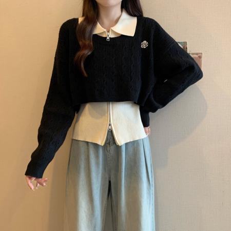 大码女装胖mm秋冬高级感针织上衣两件套洋气宽松减龄毛衣套装 服裝批發女裝批發服飾貨源