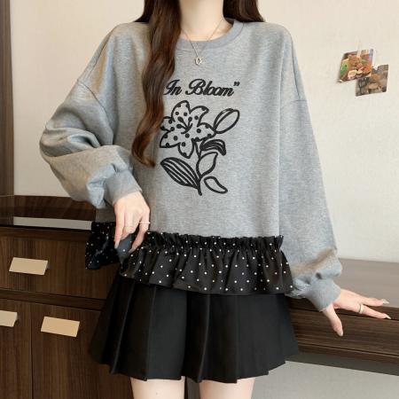 秋冬大码女装设计感假两件拼接波点宽松舒适卫衣新款 服裝批發女裝批發服飾貨源