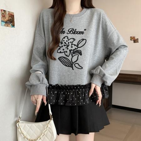 秋冬大码女装设计感假两件拼接波点宽松舒适卫衣新款 服裝批發女裝批發服飾貨源