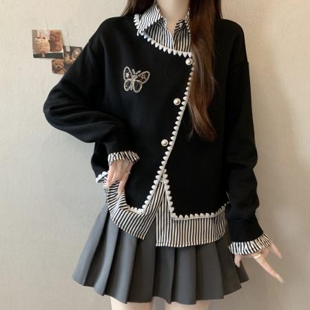 新款大码女装时尚设计感小众假两件重工宽松舒适百搭卫衣 服裝批發女裝批發服飾貨源