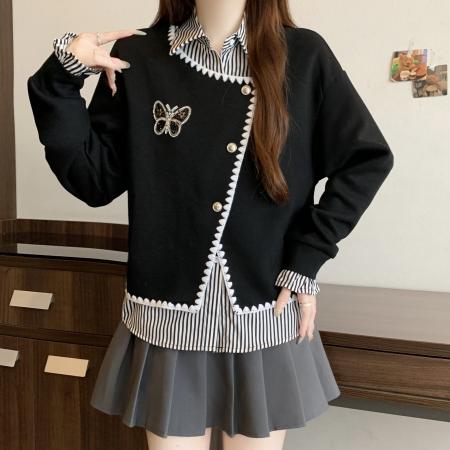 新款大码女装时尚设计感小众假两件重工宽松舒适百搭卫衣 服裝批發女裝批發服飾貨源