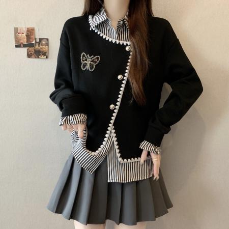 新款大码女装时尚设计感小众假两件重工宽松舒适百搭卫衣 服裝批發女裝批發服飾貨源