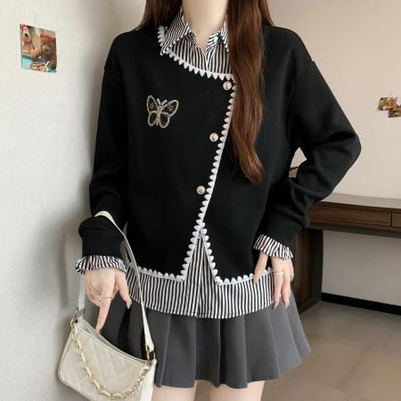 新款大码女装时尚设计感小众假两件重工宽松舒适百搭卫衣 服裝批發女裝批發服飾貨源