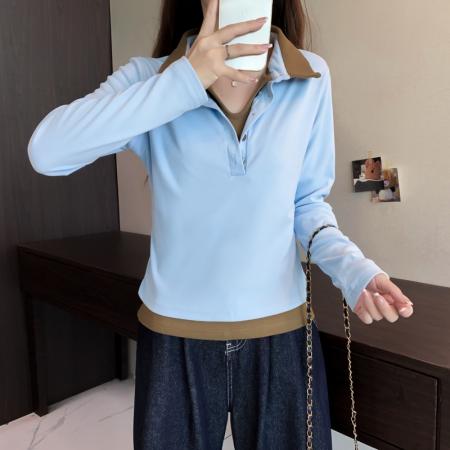 大码长袖加厚保暖假两件绑带T恤女装时尚显瘦百搭减龄打底衫 服裝批發女裝批發服飾貨源