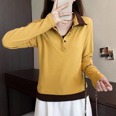 大码长袖加厚保暖假两件绑带T恤女装时尚显瘦百搭减龄打底衫 服裝批發女裝批發服飾貨源