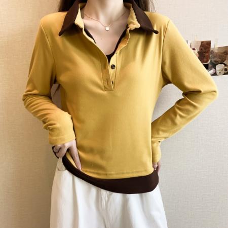 大码长袖加厚保暖假两件绑带T恤女装时尚显瘦百搭减龄打底衫 服裝批發女裝批發服飾貨源