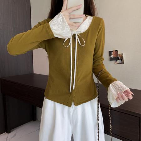 大码长袖加厚保暖假两件绑带T恤女装时尚显瘦百搭减龄打底衫 服裝批發女裝批發服飾貨源