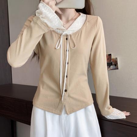 大码长袖加厚保暖假两件绑带T恤女装时尚显瘦百搭减龄打底衫 服裝批發女裝批發服飾貨源