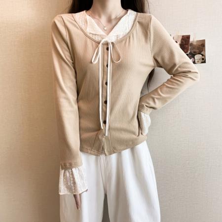 大码长袖加厚保暖假两件绑带T恤女装时尚显瘦百搭减龄打底衫 服裝批發女裝批發服飾貨源