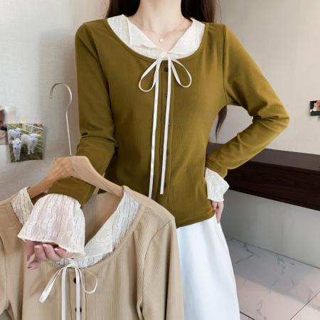 大码长袖加厚保暖假两件绑带T恤女装时尚显瘦百搭减龄打底衫 服裝批發女裝批發服飾貨源