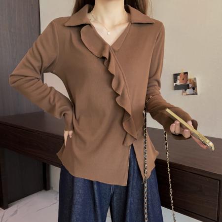 大码长袖加厚保暖假两件绑带T恤女装时尚显瘦百搭减龄打底衫 服裝批發女裝批發服飾貨源