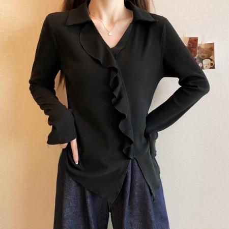 大码长袖加厚保暖假两件绑带T恤女装时尚显瘦百搭减龄打底衫 服裝批發女裝批發服飾貨源