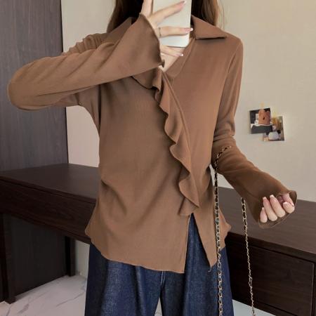 大码长袖加厚保暖假两件绑带T恤女装时尚显瘦百搭减龄打底衫 服裝批發女裝批發服飾貨源