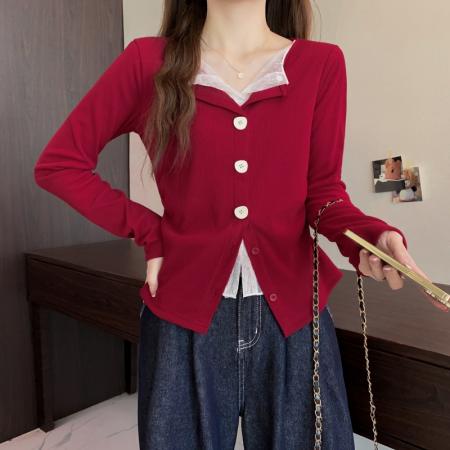 大码长袖加厚保暖假两件绑带T恤女装时尚显瘦百搭减龄打底衫 服裝批發女裝批發服飾貨源