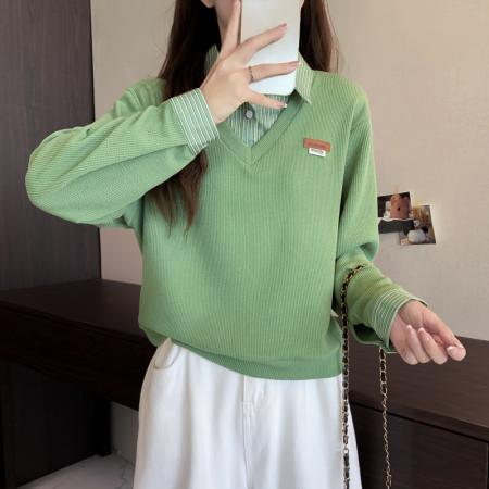 大码长袖加厚保暖假两件绑带T恤女装时尚显瘦百搭减龄打底衫 服裝批發女裝批發服飾貨源