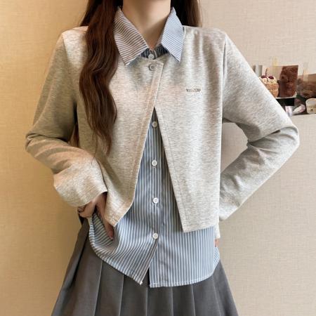 冬季大码长袖假两件T恤加厚保暖显瘦百搭减龄别致打底衫 服裝批發女裝批發服飾貨源