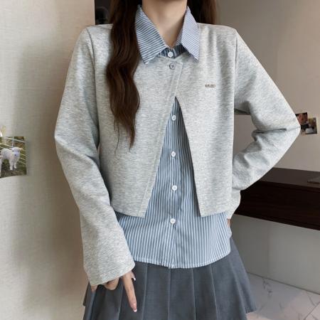 冬季大码长袖假两件T恤加厚保暖显瘦百搭减龄别致打底衫 服裝批發女裝批發服飾貨源