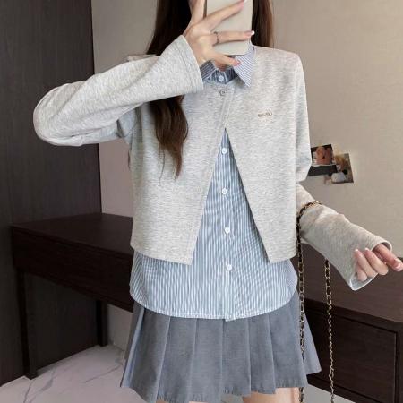 冬季大码长袖假两件T恤加厚保暖显瘦百搭减龄别致打底衫 服裝批發女裝批發服飾貨源