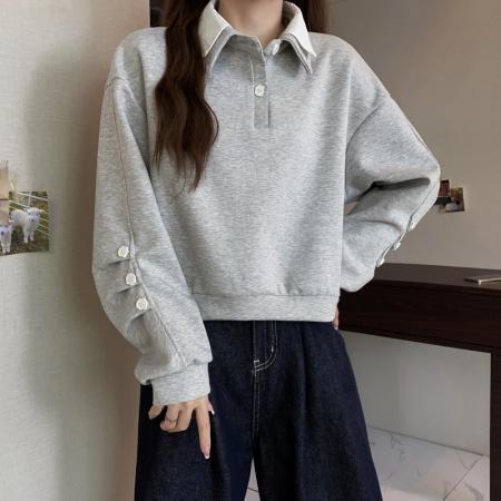 冬装新款大码长袖假两件加厚保暖卫衣显瘦百搭减龄上衣女 服裝批發女裝批發服飾貨源