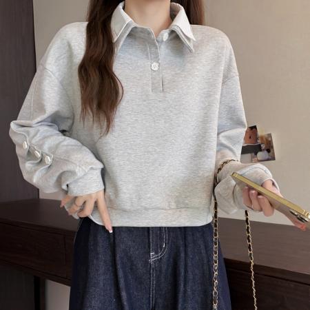 冬装新款大码长袖假两件加厚保暖卫衣显瘦百搭减龄上衣女 服裝批發女裝批發服飾貨源