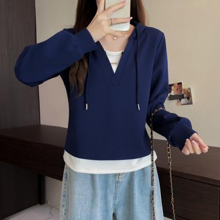 大码长袖加厚保暖假两件绑带卫衣女时尚显瘦百搭减龄小众上衣 服裝批發女裝批發服飾貨源