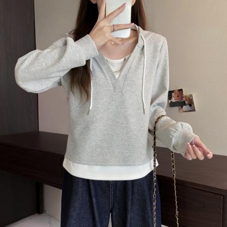 大码长袖加厚保暖假两件绑带卫衣女时尚显瘦百搭减龄小众上衣 服裝批發女裝批發服飾貨源