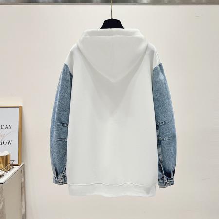 FA48869# 秋季新款女装卫衣牛仔袖连帽甜美拼接长袖少女上衣 服裝批發女裝批發服飾貨源