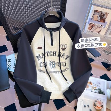 FA48870# 秋季新款女装卫衣长袖立领插肩袖拉链宽松显瘦上衣 服裝批發女裝批發服飾貨源