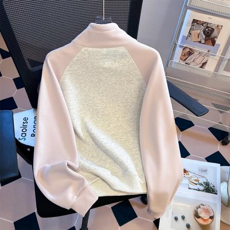 FA48870# 秋季新款女装卫衣长袖立领插肩袖拉链宽松显瘦上衣 服裝批發女裝批發服飾貨源